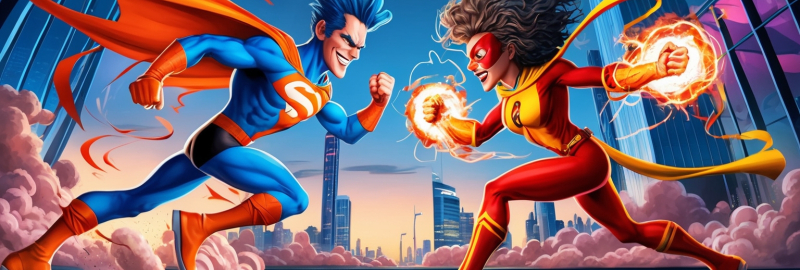 Animated Rivalry: A Playful Showdown in Superhero Reimagining