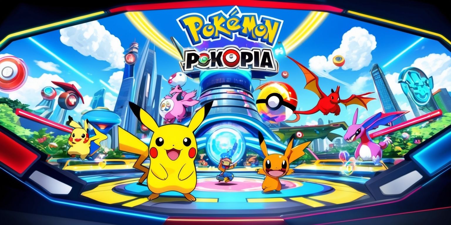 A colorful digital illustration of the Pokémon Pokopia game, featuring a vibrant and lively atmosphere, with a mix of Pokémon characters, such as Pikachu and Charizard, amidst a futuristic cityscape with sleek skyscrapers and neon lights, set against a bright blue sky with fluffy white clouds, with a sense of excitement and adventure, and incorporating various gameplay elements, including Poké Balls, badges, and a dynamic layout that showcases the game's unique features and world, with bold lines, intricate details, and a palette of bright colors, including red, blue, yellow, and green, that bring the game to life.